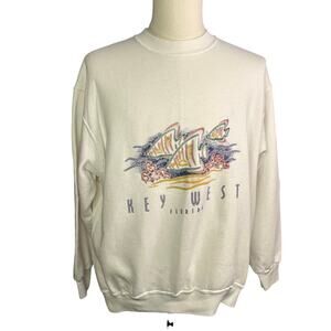 Vtg 80's crewneck White KEY WEST Florida Hawaii FISH Sweatshirt USA XL